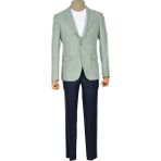 Cengiz İnler Kırçıl Desen Tek Düğme Slim Erkek Ceket - 46 - Yeşil - Beyaz