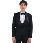 Cengiz İnler Saten Kırlangıç Yaka Kruvaze Yelekli Damatlık - Siyah - 48