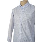 Cengiz İnler Standart Yaka Çizgili Puantiye Desen Slim Fit Erkek Pamuk Gömlek - Siyah - Beyaz - Mavi