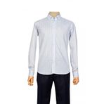 Cengiz İnler Standart Yaka Çizgili Puantiye Desen Slim Fit Erkek Pamuk Gömlek