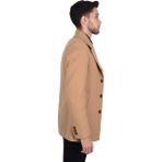 Cengiz İnler Üç Düğme Geniş Yaka Düz Erkek Kaşe Kaban CAMEL 48