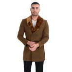 Cengiz İnler Yaka Kürklü Kruvaze Kaşmir Yün Erkek Kaşe Kaban - 56 - Camel