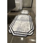 CENTER AVM Banyo Paspası Banyo Halısı Yıkanabilir Kaymaz Taban Gri Siyah Su Emici Paspas Takımı