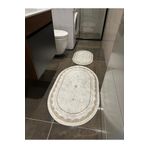 CENTER AVM Su Emici Banyo Paspası Sünger Dolgulu Klozet Takımı Makinede Yıkanabilir Beyaz Gold Banyo Takımı