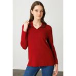 Centilmen Desen Polo Yaka Likralı Bluz 25091 - Kırmızı - XL