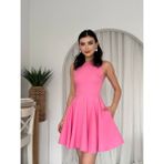 Cep Detaylı Volanlı Mini Kloş Elbise - 00406 Pembe