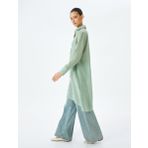 Cepli Düğmeli Gömlek Yaka Keten Karışımlı Uzun Oversize Tunik