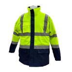 Cepli Reflektif Xxl Beden Fosforlu Fermuarlı Kaban Kapüşonlu Parka Sarı Lacivert Kaban İşçi Parkası