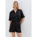 Cepli Siyah Keten Gömlek Slim Fit/Dar Kesim 1211466-900
