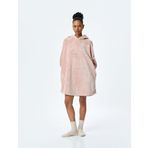 Cepli Uzun Kollu Oversize Kapüşonlu Peluş Sabahlık