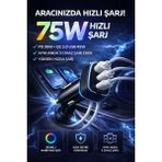 Cepsuar 75W Hızlı Araç Şarj Cihazı Usb-C Pd Qc 3.0 3 Çıkışlı Çakmaklık Telefon Şarj Adaptörü - Siyah