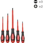 Cer-Pa Norm Prosoft 5 Parça Izoleli Tornavida Takımı/seti (3xdüz/2xyıldız) - 5 Parça Set - Kırmızı