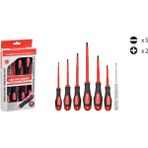 Cer-Pa Norm Prosoft 7 Parça Izoleli Tornavida Takımı/seti (4xdüz/2xyıldız/1xkontrol Kalemi) - 7 Parça Set - Kırmızı