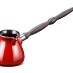 Ceraflame Seramik Türk Kahve Demliği 220 ml (7 oz) Cezve Ibrik Briki Turka "Inove", Kırmızı Renk, Çıkarılabilir Ahşap Saplı Gazlı Elektrikli Ocaklar için