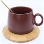 Ceramics Bambu Tabaklı Seramik Kupa -Kahverengi - 250 ml
