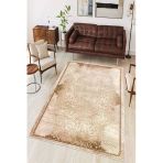 Çerçeve Desen Baskılı Kaymaz Yıkanabilir Salon Oturma Odası Mutfak Antre Halısı Yolluk 100 X 400 Cm Bej