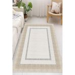 Çerçeve Desenli Dekoratif Kaymaz Taban Yıkanabilir Halı Salon Halısı Krem 60 X 400 Cm