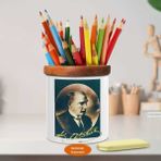 Çerçevede Kemal Atatürk Ahşap Seramik Kalemlik -s143 - Renkli