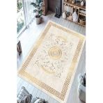 Çerçeveli Gold Desenli Baskılı Kaymaz Yıkanabilir Salon Oturma Odası Mutfak Balkon Halısı Yolluk 60 X 200 Cm Gold