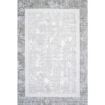 Çerçeveli Gri Pamuk Dikdörtgen Pamuk Makinada Yıkanabilir Kaymaz Taban Dijital Makine Baskı Salon Halı-I-Crea_Akik-4205GR-300x400