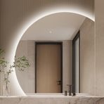 Çerçevesiz 80cm Akıllı Arkadan Aydınlatmalı LED Banyo Aynası - Dokunmatik Kontrol 3 Renkli Aydınlatma Modern Banyolar için Çok Fonksiyonlu Yarım Daire Makyaj Duvar Aynası