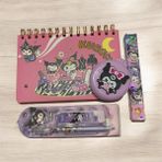 Çerçi Melek Tasarımlı Kırtasiye Seti (Spiral Defter, Uçlu Kalem+Uç, Tükenmez Kalem ve Taraklı Ayna - Açık Mor - Pembe