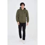 ÇERÇİCİ Erkek 3 İplik Pamuklu Fermuarlı Kapüşonlu Kanguru Cepli Baskılı Hoodie Hırka Sweatshirt - Yeşil