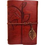 Çerçici Yaprak Desenli Kahverengi Deri Defter - Renkli - 1 Adet