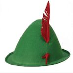 Çerçici Yeşil Renk Kırmızı Tüylü Peter Pan Şapkası Robin Hood Şapkası 24 x 23 cm