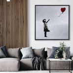 Çerçveli Ahşap Traverten Dokulu Banksy Kırmızı Balon