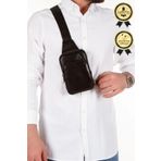 CERFF LEATHER CLUP Siyah Hakiki Deri Telefon Bölmeli & Kulaklık Çıkışlı Omuz & Bel Çantası