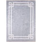 Cerkessk Gri Çerçeveli Modern Geometrik Etnik Desenli Boho Makinada Yıkanabilir Hafif Hav Toz Vermez Leke Tutmaz Kaymaz Taban Dijital Makine Baskı Halı Oturma Odası Salon Yolluk Koridor Mutfak Halısı