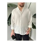 çerme Erkek Beyaz Oversize Keten Dokulu Gömlek