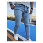 çerme Erkek Buz Mavi Slim Fit Dar Paça Lazerli Kot Pantolon