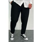 çerme Erkek Siyah Boyfriend Keten Pantolon Rahat Kesim Duble Paça Jogger