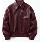 Çerme Oversize Unisex Vintage Bordo Deri Ceket - 239-Bordo