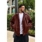 çerme Vintage Erkek Oversize Bordo Deri Ceket