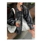 çerme Vintage Kadın Oversize Siyah Deri Ceket