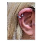 CERRAHİ ÇELİK ŞAMBALA İKİ UCU TAŞLI YARIM HALKA KULAK BURUN TRAGUS HELİX KIKIRDAK PİERCİNG KÜPE (Gümüş)