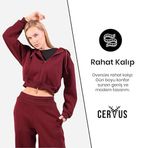 Cervus Liri Kadın Oversize Kapşonlu Sweatshirt ve Jogger Eşofman Takımı (Bordo, S)