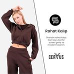 Cervus Liri Kadın Oversize Kapşonlu Sweatshirt ve Jogger Eşofman Takımı (Kahverengi, S)