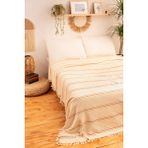 Ces Store %100 Pamuk Çift Kişilik Püsküllü Pike, Yatak Örtüsü 240X260CM - Beyaz - Gülkurusu