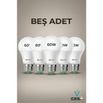 Cesaa Elektrik Novo 9W LED Ampül Beyaz Işık 6500K 60W - beşli