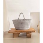 Cesta El Yapımı Pamuklu Gri Hasır Çanta Plaj Gündelik Dekoratif Çanta 26x57cm - Standart