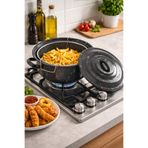 Çetcook Siyah Kapaklı Emaye Cips Fritöz Kızartma Tenceresi 24 Cm