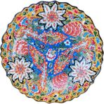 Çetin Çini Seramik El Işlemesi Karışık Desenli Kabartma Sarı Tabak 18 cm