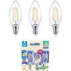 CetKing 4W LED Filament Mum Ampul, E14 Duy, 6500K Beyaz Işık, 470 Lümen, Şeffaf Cam, Akkor Görünümlü Dekoratif Lamba, 3'lü Paket (Beyaz)