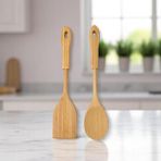 CetKing Bambu 2'li Servis Seti, Tavalarınız ve Kızarmanız Için Spatula, Servisleriniz Için Büyük Kaşık | 2 Adet Lüks Bambu Set