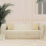 CetKing Concept Softmicro Boho Etnik Desenli Mikrofiber Koltuk Örtüsü ve Şalı, Kaymaz Bej 180X300 cm