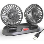 CetKing F410 USB Çift Başlıklı Araç Fanı Oto Fan Vantilatör ve Numaratör, Siyah